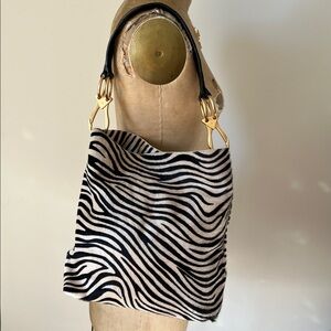 Genuine calf hair pony hair zebra print handbag